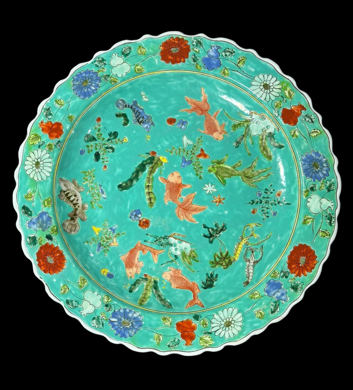 ［お引取り専用］大清康熙年製　特大絵皿【粉彩人物絵・風景】 お引取り専用］大清康熙年製 特大絵皿【粉彩人物絵・