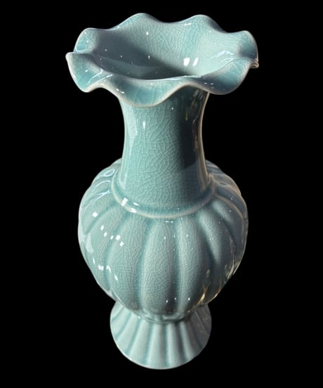 高麗青磁 花瓶 趙京 フラワーベース 桐箱 花器 陶器 置物 韓国 インテリア 骨董品 ヴィンテージ