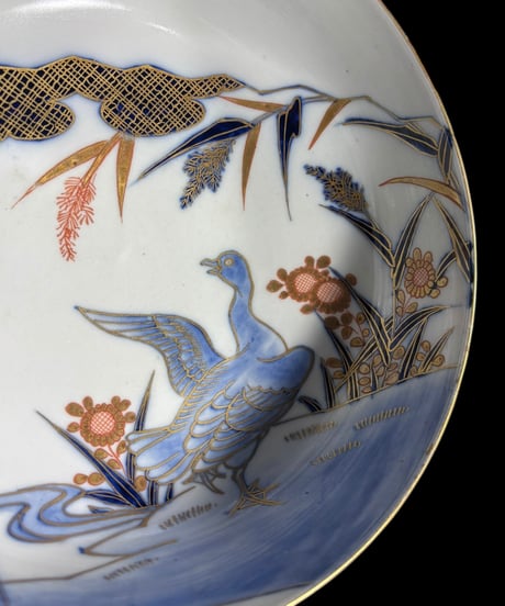 伊万里 大鉢 [鶴草花文] 金彩 色絵 大皿 丸皿 鉢 盛り皿 飾り皿 古伊万里 古美術 和食器 骨董品 アンティーク