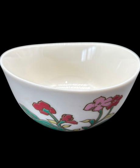【5客セット】 青嵐窯 季節花柄 楕円小鉢 茶碗 小鉢 花柄 和食器 工芸品 骨董品 アンティーク