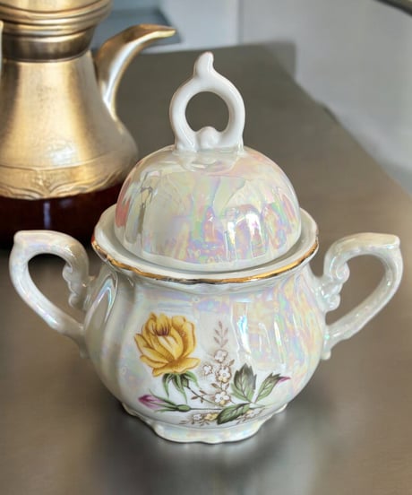 花柄 オーロラ シュガーポット 潤喫茶 洋食器 食器 茶器 昭和 レトロ 骨董品 アンティーク