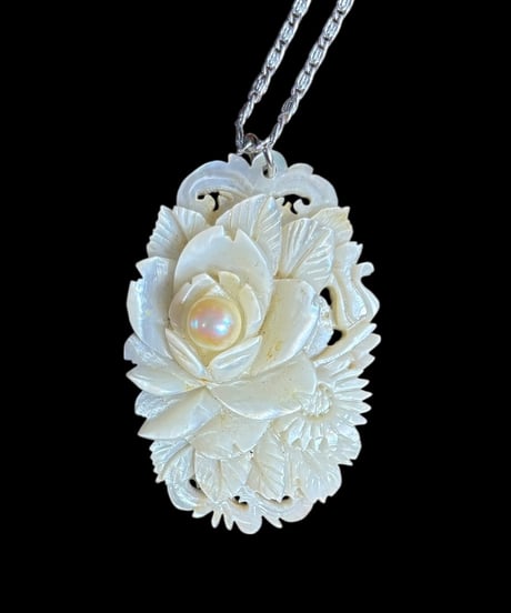 真珠 天然素材 薔薇 ネックレス パール バラ アクセサリー ジュエリー アンティーク ヴィンテージ