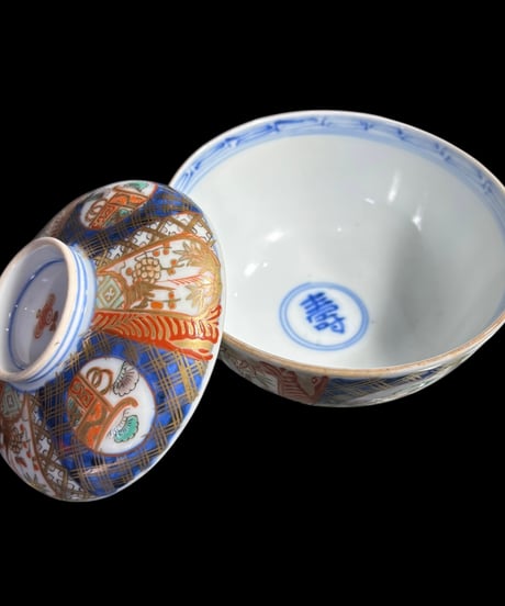 【4客セット】 古伊万里 蓋付き椀 壽 金彩 色絵 赤絵 蓋物 松竹梅 蓋付き丼 ご飯 茶碗 陶器 和食器 骨董品 アンティーク