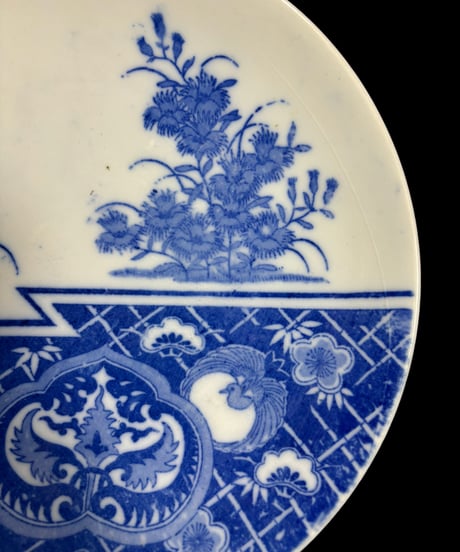 染付 [松竹梅 草花文] 平皿 大皿 盛り皿 飾り皿 器 江戸 和食器 骨董品 アンティーク
