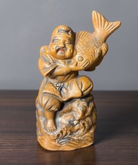 明光堂 陶器 恵比寿 七福神 恵比寿様 商売繁盛 開運 縁起物 彫刻 古美術 インテリア 置物 オブジェ 骨董品 アンティーク