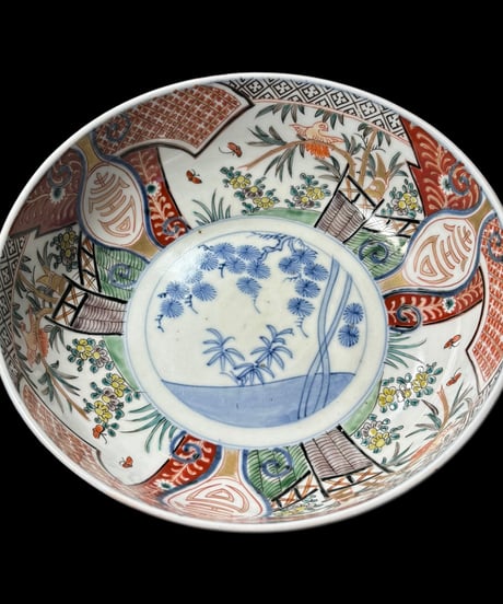 伊万里 大鉢 [松竹梅草花蝶鳥文絵] 色絵 丸皿 取り皿 飾り皿 鉢 和食器 明治 古伊万里 陶器 骨董品 アンティーク