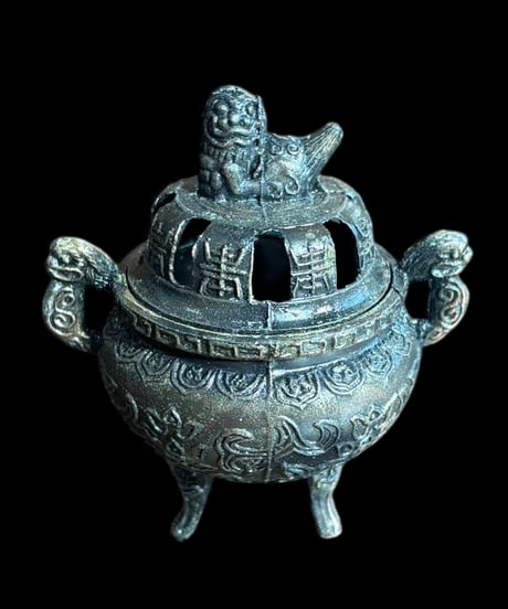 獅子 香炉 三足 狛犬 金属製 香道具 美術品 インテリア 置物 陶器 中国 時代物 骨董品 アンティーク