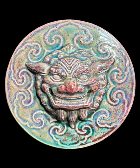 壁掛け 鬼 陶器製 中国美術 オブジェ 鬼瓦 魔除け 彫刻 民芸 工芸品 中国 唐物 古玩 インテリア 骨董品 アンティーク