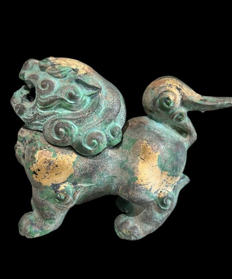福徳獅子 香炉 鋳鉄製 唐獅子 狛犬 置物 美術品 縁起物 オブジェ 陶磁器 陶器 骨董品 アンティーク