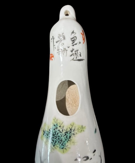 中国現地買入 一輪挿し [鯉] 壁掛け 中国雑貨 花瓶 フラワーベース 色絵 陶磁器 陶器 骨董品 アンティーク