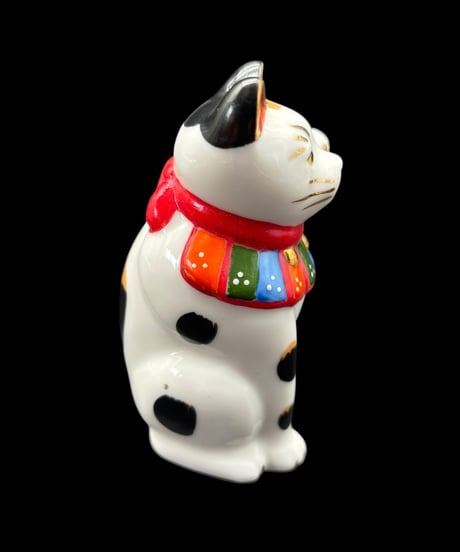 古瀬戸 招き猫 福 薬師窯 左手 縁起物 飾り 陶器 昭和 レトロ 工芸品 インテリア 骨董品 アンティーク