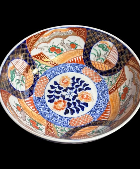 【現品限り!!】伊万里 大鉢 青 [窓絵松竹梅草花文] 金彩 赤絵 色絵 鉢 丸皿 盛り皿 飾り皿 古伊万里 古美術 明治 和食器 骨董品 アンティーク