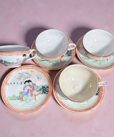 【4客揃】 乾隆年製 玉出人美 カップ&ソーサー 中国古美術 マグカップ 紅茶 コーヒー カップ 茶器 中国 アンティーク