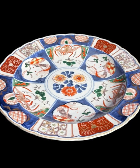 古伊万里 色絵 鳳凰松草花文図 大皿 取り皿 飾り皿 和食器 伊万里 明治 陶器 骨董品 アンティーク