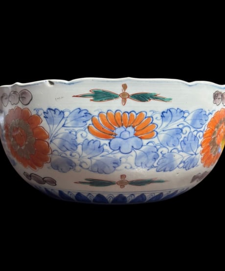 古伊万里 大鉢 [菊草花文図] 色絵 鉢 丸皿 取り皿 飾り皿 和食器 江戸 伊万里 陶器 骨董品 アンティーク