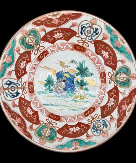 【2客セット】古伊万里 赤絵 大鉢 人物軍配文図 金彩 盛り鉢 鉢 取り皿 飾り皿 和食器 陶器 伊万里 骨董品 アンティーク