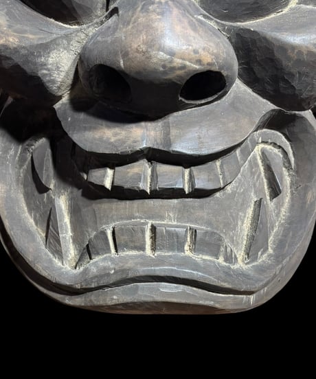竃神 木彫面 彫刻 鬼面 天狗 飾面 縁起物 古美術 時代物 インテリア 骨董品 アンティーク