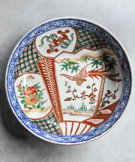 古伊万里 大鉢 [松竹梅鳳凰文] 色絵 鉢 丸皿 取り皿 飾り皿 和食器 江戸 伊万里 陶器 骨董品 アンティーク