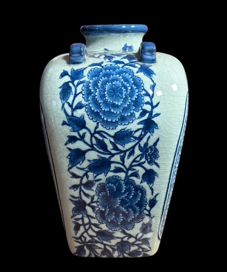 中国磁器 壺 雲龍 牡丹 貫入 釉薬 フラワーベース 花瓶 花入れ 龍 花器 陶器 中国 古美術 骨董品 アンティーク
