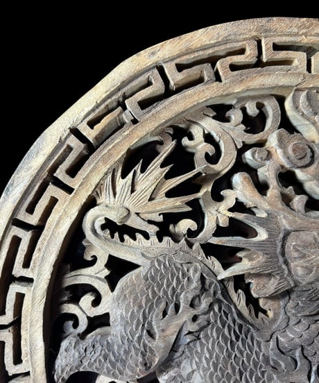 中国手彫り彫刻パネル [麒麟] 木彫り 中国 木製 和風 手彫り 彫刻 キリン 中国雑貨 壁飾り インテリア レトロ アンティーク