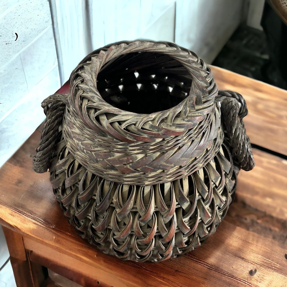 古竹製 花籠 竹綱籠 竹籠 花器 花入れ 茶道 篭 丸かご 竹細工 竹 古竹製 花籠 竹綱籠 竹籠 花器 花入れ 茶道 篭 丸かご 竹細工 竹