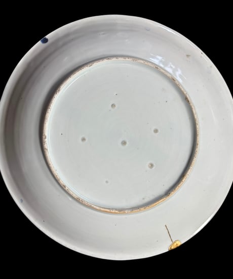 金継ぎ 染付 [鶴雲風景絵] 大皿 丸皿 平皿 取り皿 盛り皿 飾り皿 和食器 骨董品 アンティーク