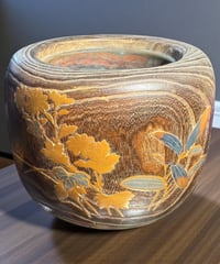 桐火鉢 手あぶり 蒔絵 煙草盆 鳥草花図 火鉢 陶器 時代物 古道具 骨董品 アンティーク