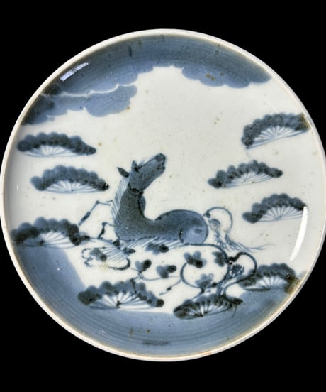染付 絵皿 [馬 風景絵] 丸皿 なます皿 小皿 取り皿 盛り皿 飾り皿 和食器 骨董品 アンティーク