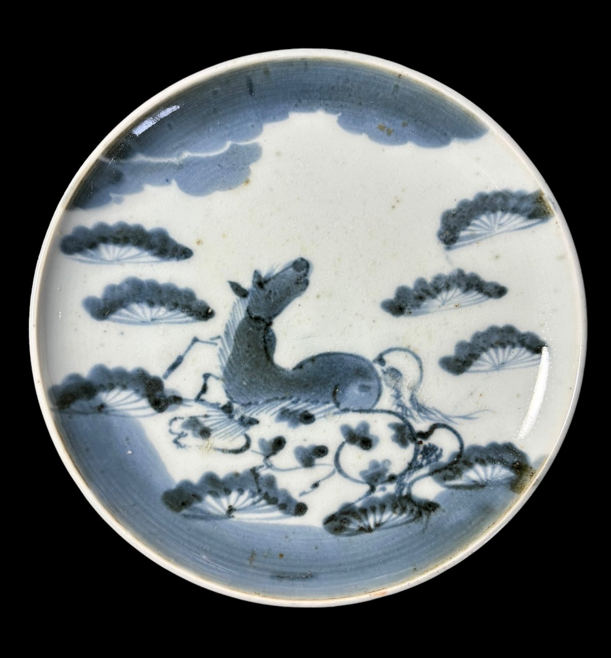 骨董　美濃焼　馬　盛り皿　飾り皿　陶器　石皿　染め付け　アンティーク fit=scale-down,w=1200