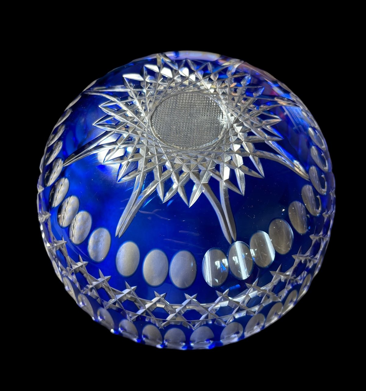 楠迪庵 切子 青 ガラスボウル 色被せ ガラス鉢 カットガラス 鉢 盛り鉢