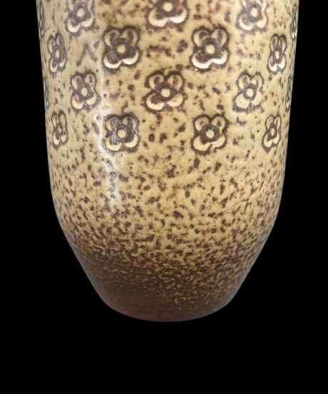 益子焼 地釉 花瓶 裏印 花柄 壺 フラワーベース 花入れ 丸壺 花器 陶器 古美術 骨董品 アンティーク