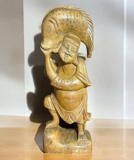 木彫り 恵比寿 七福神 木製 恵比寿様 商売繁盛 開運 縁起物 彫刻 仏像 古美術 インテリア 置物 オブジェ 骨董品 アンティーク