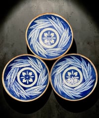 【3客セット】 古伊万里 印判皿 笹文図 染付 小皿 丸皿 平皿 和食器 時代物 骨董品 アンティーク