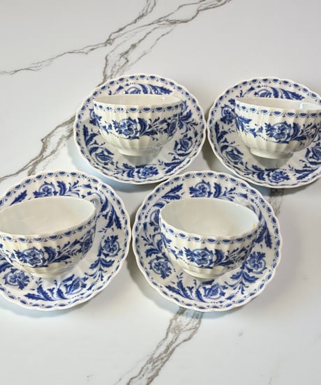 【4客揃】ノリタケ カップ&ソーサー Noritake 青花 マグカップ 花柄 紅茶 コーヒー カップ 茶器 昭和 レトロ アンティーク