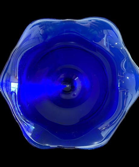 フリルガラス コンポート ブルー 小鉢 洋食器 和食器 デザート 硝子 ガラス グラス 昭和 レトロ ヴィンテージ アンティーク