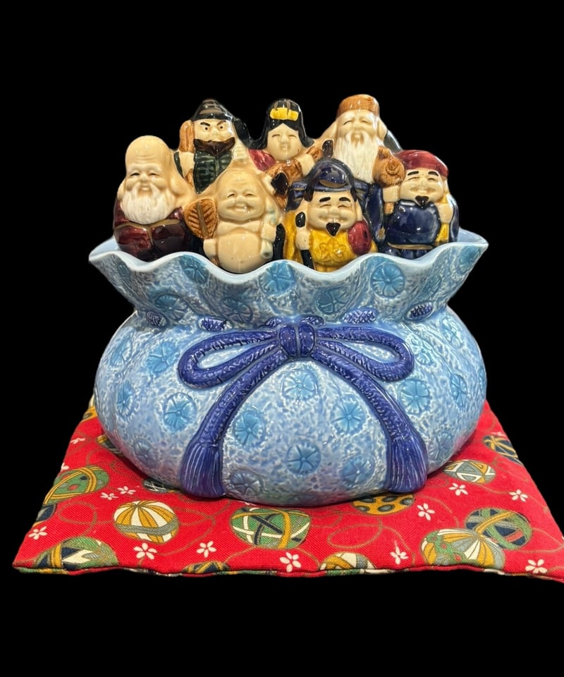 『七福神』水指　茶道具　硝子ガラス義山布袋恵比寿大黒天毘沙門天弁財天福禄寿寿老人 七福神 シルキーゴールド(恵比寿 大黒天 毘沙門天 弁財天 福禄寿