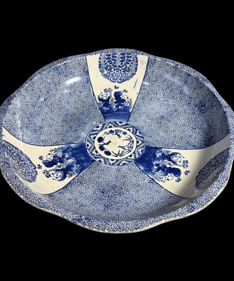 蔵出し 古伊万里 染付 大鉢 唐子 松竹梅 盛り鉢 鉢 飾り皿 和食器 陶器 時代物 骨董品 アンティーク