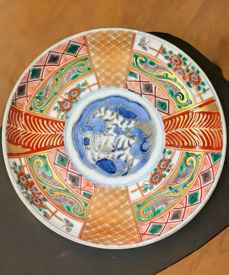 伊万里 金彩 赤絵 [龍草花文] 色絵 平皿 丸皿 取り皿 飾り皿 和食器 昭和 古伊万里 陶器 骨董品