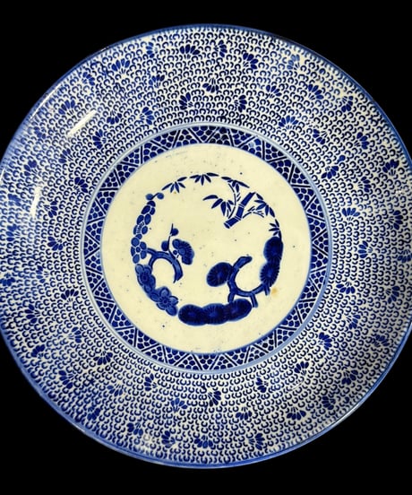 古伊万里 染付 [微塵唐草図] 丸皿 取り皿 飾り皿 和食器 明治 伊万里 陶器 骨董品 アンティーク