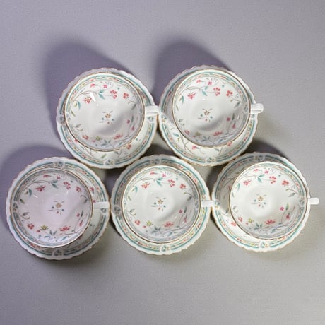 【5客揃】 Noritake 花更紗 カップ&ソーサー 花柄 ノリタケ マグカップ エレガント 紅茶 コーヒー カップ 茶器 昭和 レトロ アンティーク