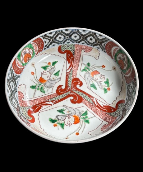 赤絵 大鉢 [松竹梅鳥文] 色絵 鉢 丸皿 取り皿 飾り皿 和食器 明治 陶器 骨董品 アンティーク