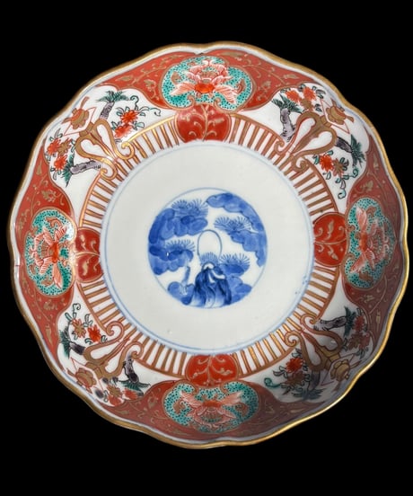 【2客セット】古伊万里 金襴手 赤絵 花台草花文図 なます皿 冨貴長春 金彩 丸皿 取り皿 飾り皿 和食器 伊万里 陶器 骨董品 アンティーク