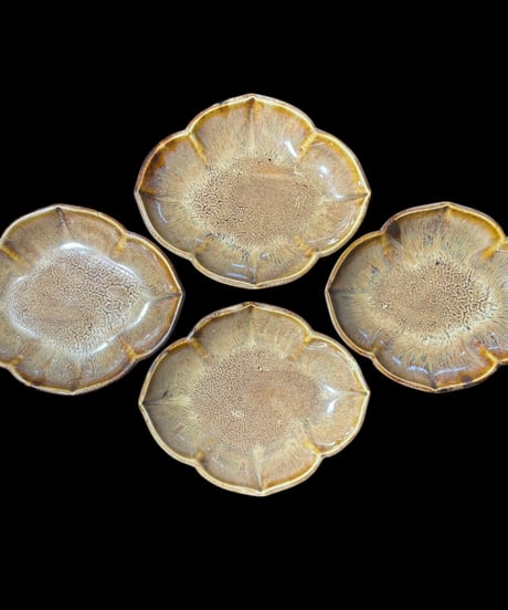 【4客セット】瀬戸焼 花形小鉢 作家物 木の葉皿 鉢 変形皿 小皿 盛り皿 飾り皿 古美術 和食器 骨董品 アンティーク