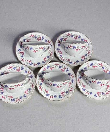 【5客揃】 Jyoto CHINA カップ&ソーサー 花柄 モダン マグカップ 紅茶 コーヒー カップ 茶器 昭和 レトロ アンティーク