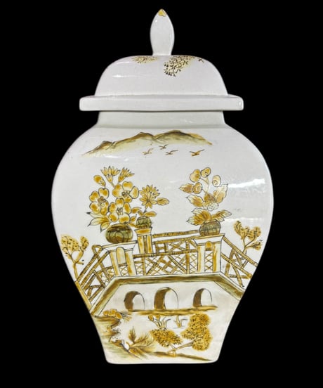 中国現地買付 蓋付き 壺 [城船草花風景絵] ジンジャージャー 中国雑貨 壺 花瓶 花入れ 花器 陶器 中国 古美術 骨董品 アンティーク