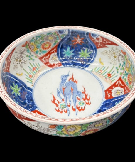 【2客セット】 明治期 古伊万里 色絵 大鉢 麒麟草花梅蝶図 鉢 伊万里 古美術 和食器 骨董品 アンティーク