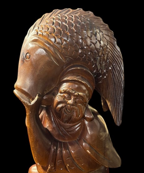 木彫り 恵比寿 大黒天 七福神 木製 恵比寿様 商売繫盛 縁起物 彫刻 仏像 古美術 インテリア 置物 オブジェ 骨董品 アンティーク