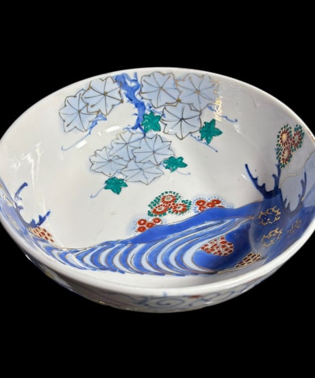 古伊万里 金彩 大鉢 紅葉 牡丹 裏印 染付 盛り鉢 色絵 鉢 取り皿 飾り皿 和食器 陶器 骨董品 アンティーク