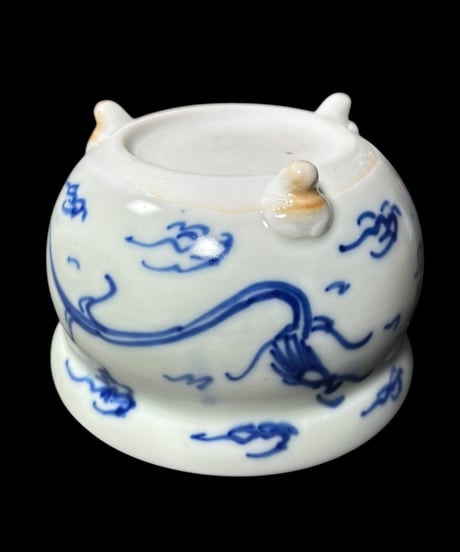 壺 龍 中国雑貨 染付 フラワーベース 花瓶 花入れ 丸壺 花器 陶器 中国 シノワズリ 古美術 骨董品 アンティーク