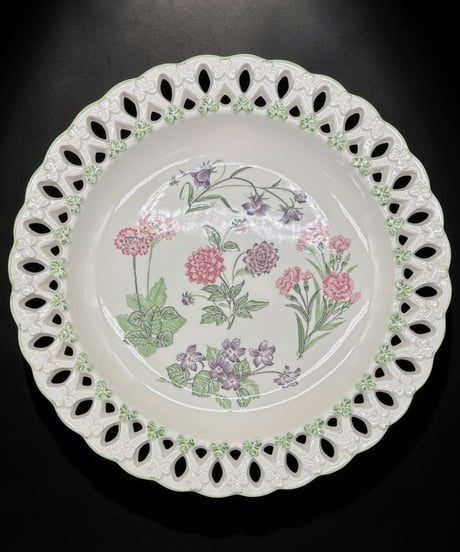 ROYAL MARUISHI WARE ディナープレート 四季の花 大皿 プレート 透かし彫り 飾皿 陶器 ヴィンテージ アンティーク